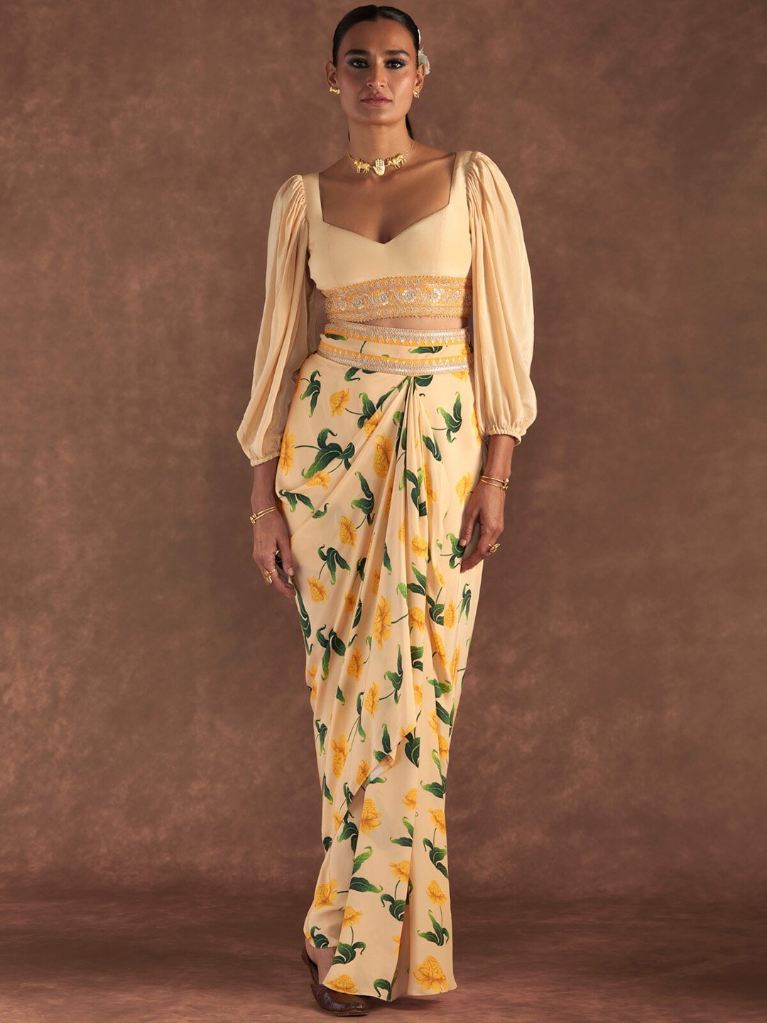 

Masaba Poppy Petal Drape Skirt Set, Cream