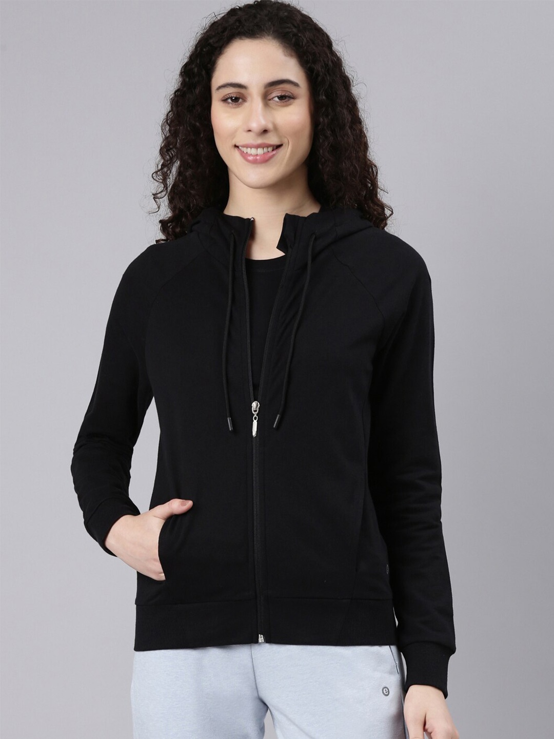 

Enamor Hooded Front Open Sweatshirt, Black