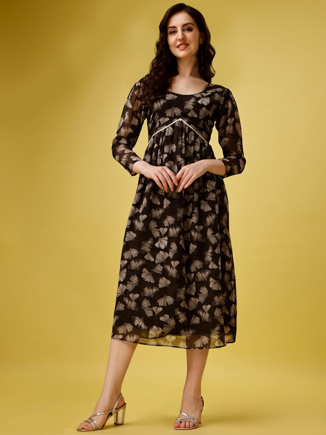 

Fashion2wear Floral Print Georgette Empire Midi Dress, Black