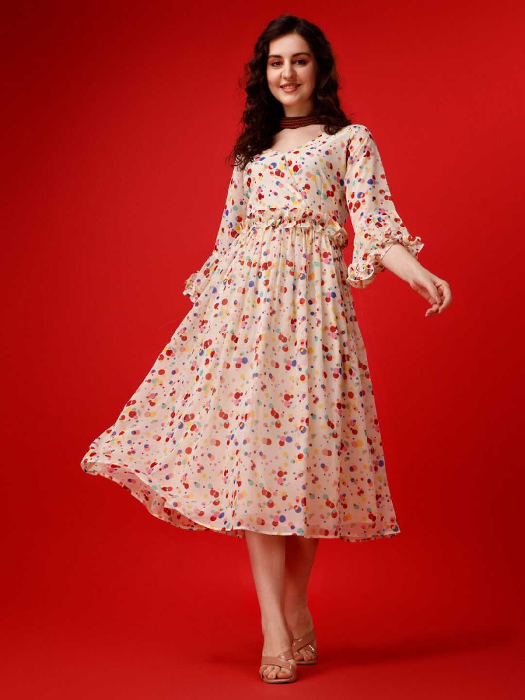

Fashion2wear Floral Print Georgette Fit & Flare Midi Dress, Yellow