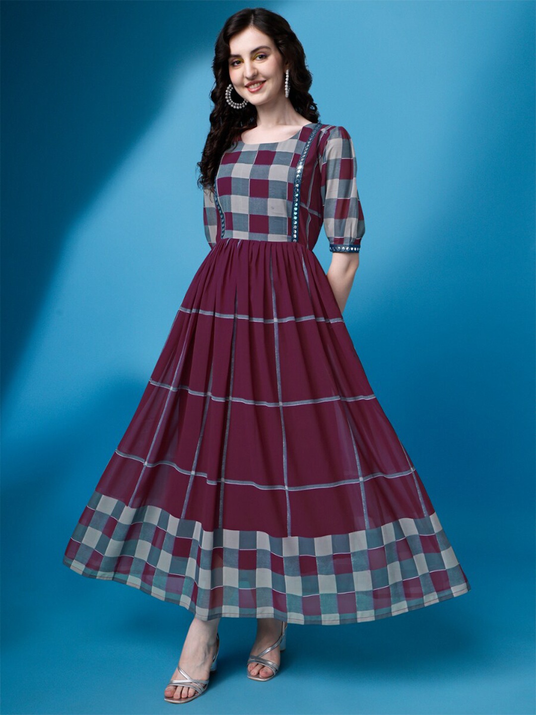 

Fashion2wear Checked Chiffon Maxi Dress, Purple