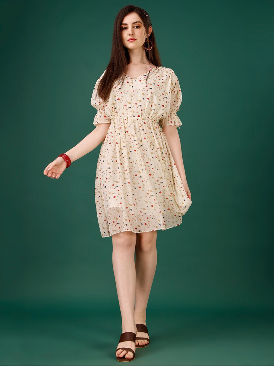 

Fashion2wear Floral Printed V-Neck Georgette Fit & Flare Dress, Yellow