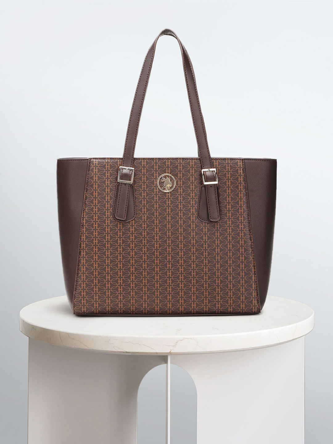 

U.S. Polo Assn. Women Textured PU Oversized Structured Shoulder Bag, Brown
