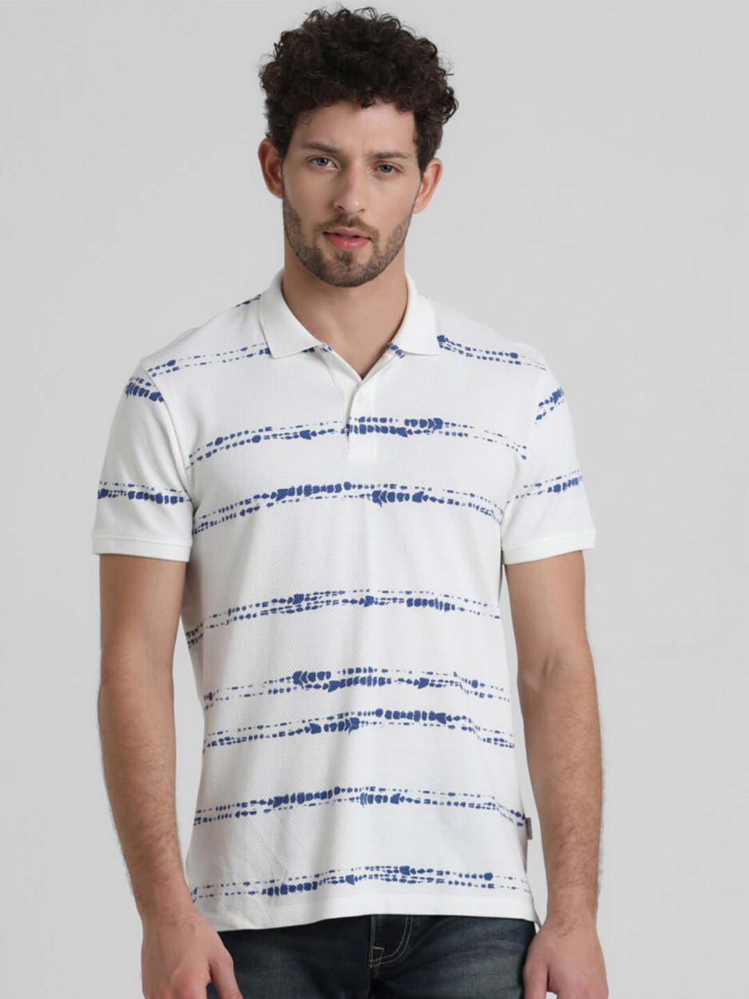 

Jack & Jones Striped Polo Collar Cotton T-shirt, White