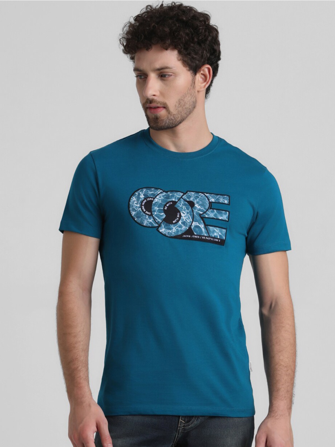 

Jack & Jones Slim Fit Typography Printed Cotton T-shirt, Blue