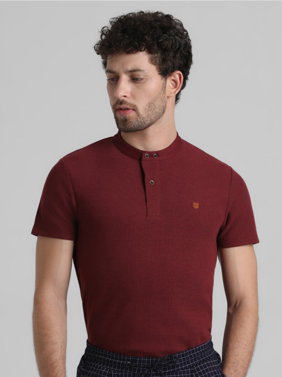 

Jack & Jones Slim Fit Henley Neck Cotton T-shirt, Maroon