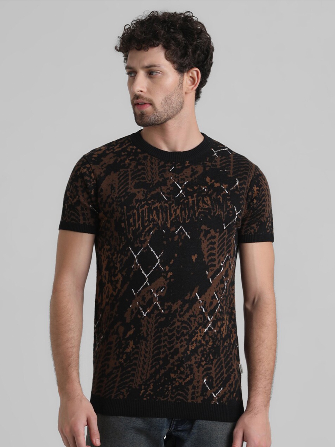 

Jack & Jones Abstract Printed Pure Cotton T-shirt, Black