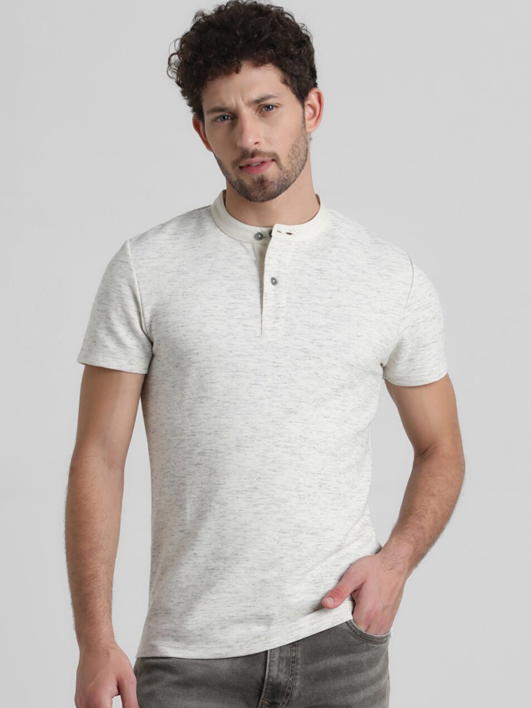 

Jack & Jones Henley Neck Slim Fit T-Shirt, Grey melange