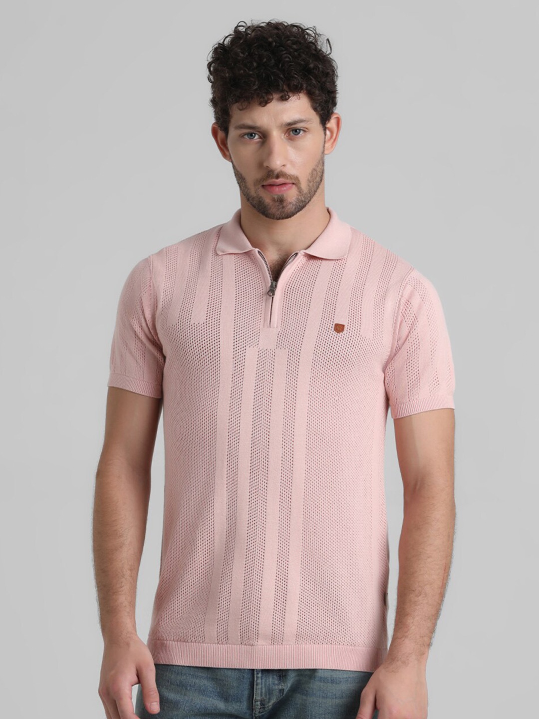 

Jack & Jones Self Design Polo Collar Pure Cotton T-shirt, Pink