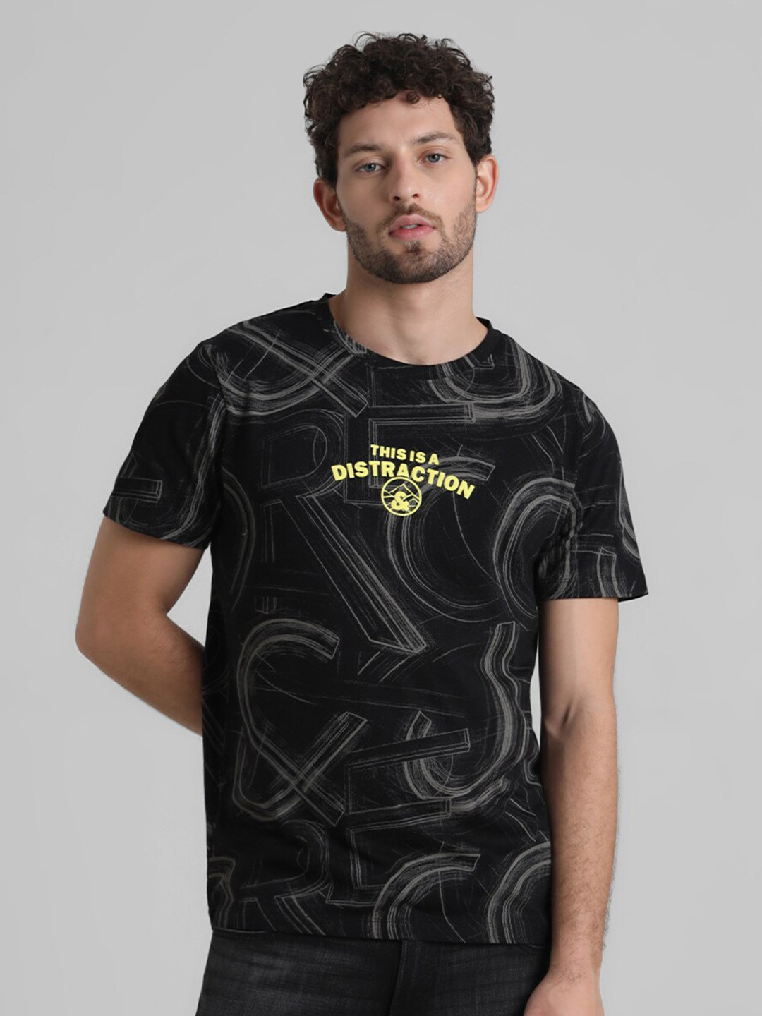 

Jack & Jones Typography Printed Pure Cotton T-shirt, Black