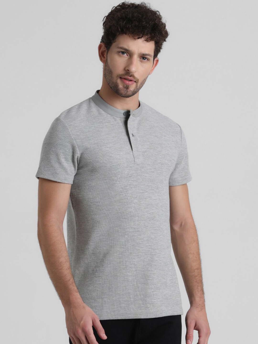 

Jack & Jones Henley Neck Slim Fit T-Shirt, Grey