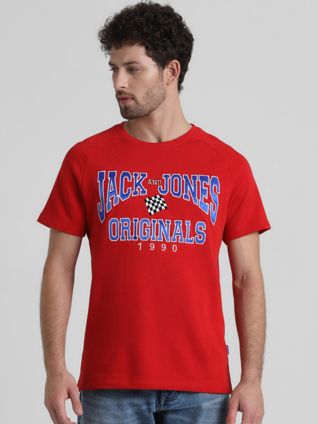 

Jack & Jones Typography Printed Slim Fit Pure Cotton T-Shirt, Red