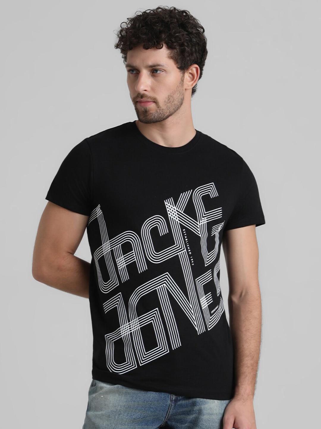 

Jack & Jones Typography Printed Pure Cotton Slim Fit T-shirt, Black