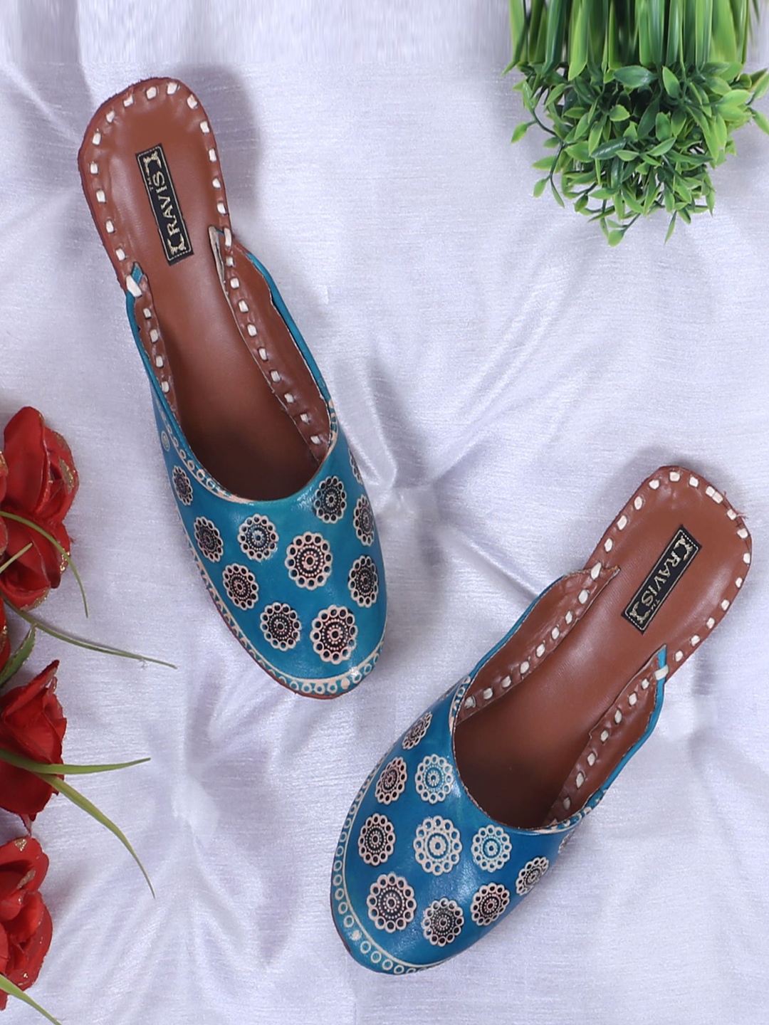 

Ravis Floral Printed Mules Flats, Blue