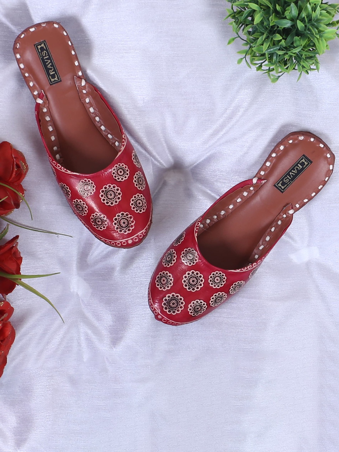

Ravis Floral Printed Mules Flats, Red
