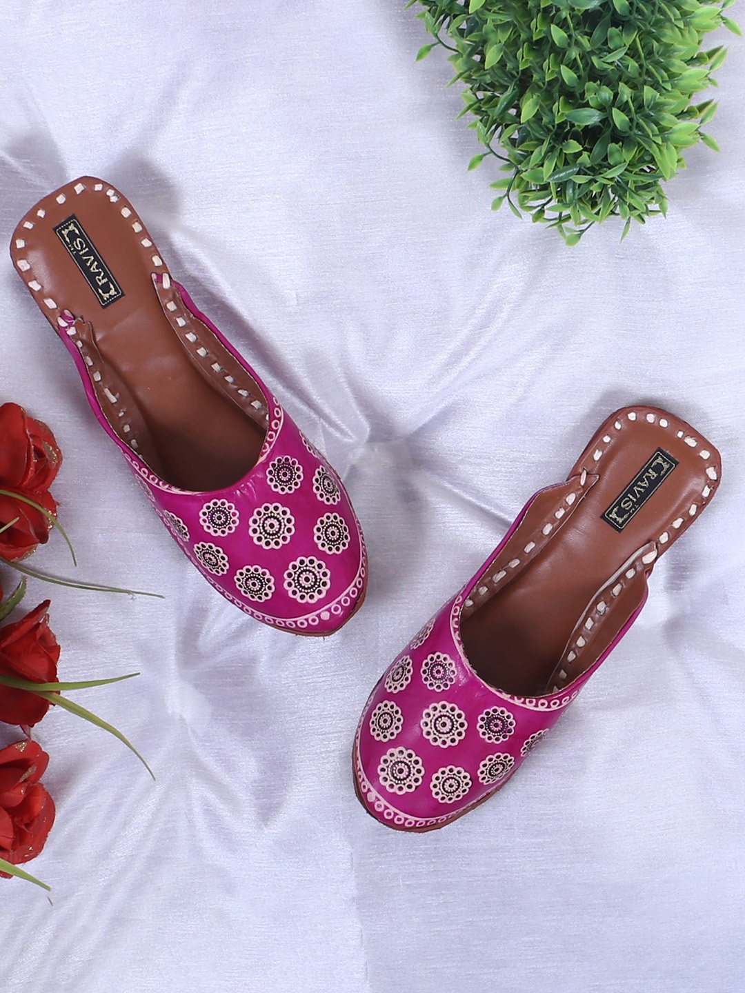 

Ravis Floral Printed Mules Flats, Pink