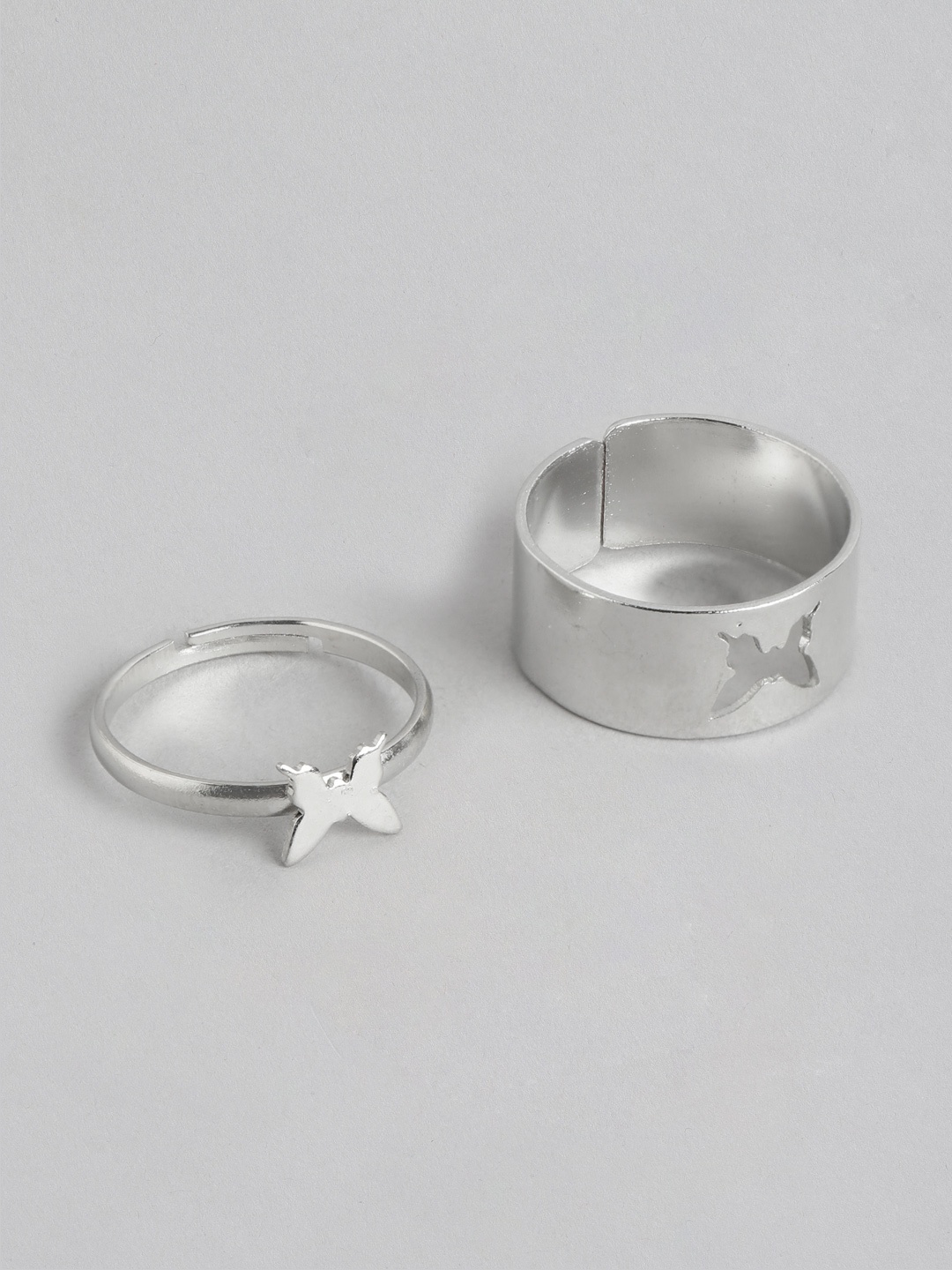 

PARIS HAMILTON Set Of 2 Butterfly Platinum-Plated Stainless Steel Couple Finger Rings, Silver