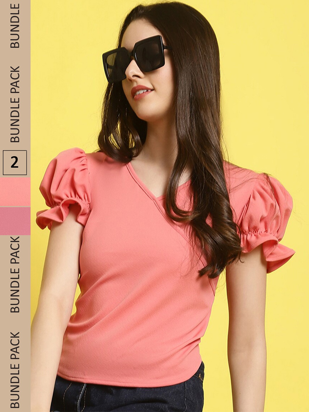 

BAESD Pack Of 2 Puff Sleeves Top, Peach