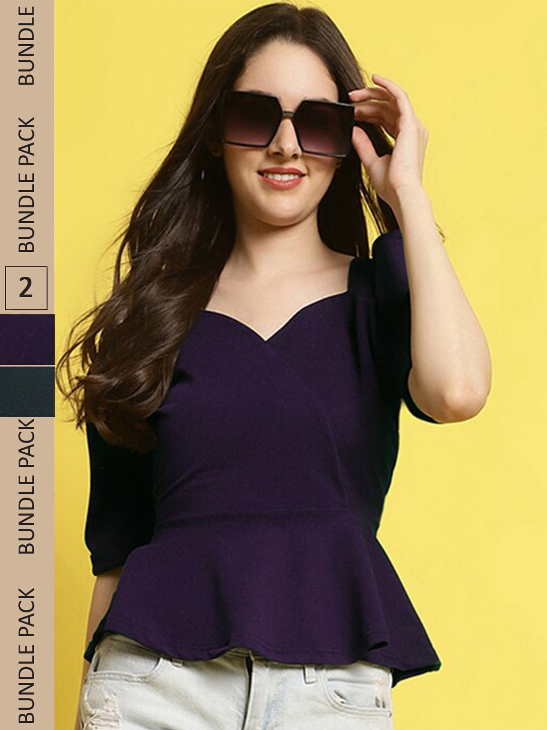 

BAESD Pack Of 2 Sweetheart Neck Puff Sleeves Peplum Top, Purple