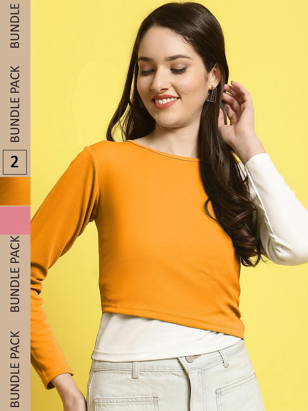 

BAESD Pack Of 2 Colourblocked Tops With Cuts Out Detail, Yellow