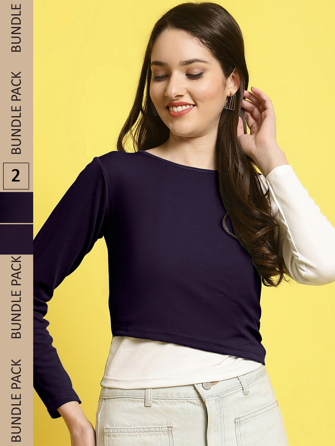 

BAESD Pack Of 2 Sweetheart Neck Regular Top, Navy blue