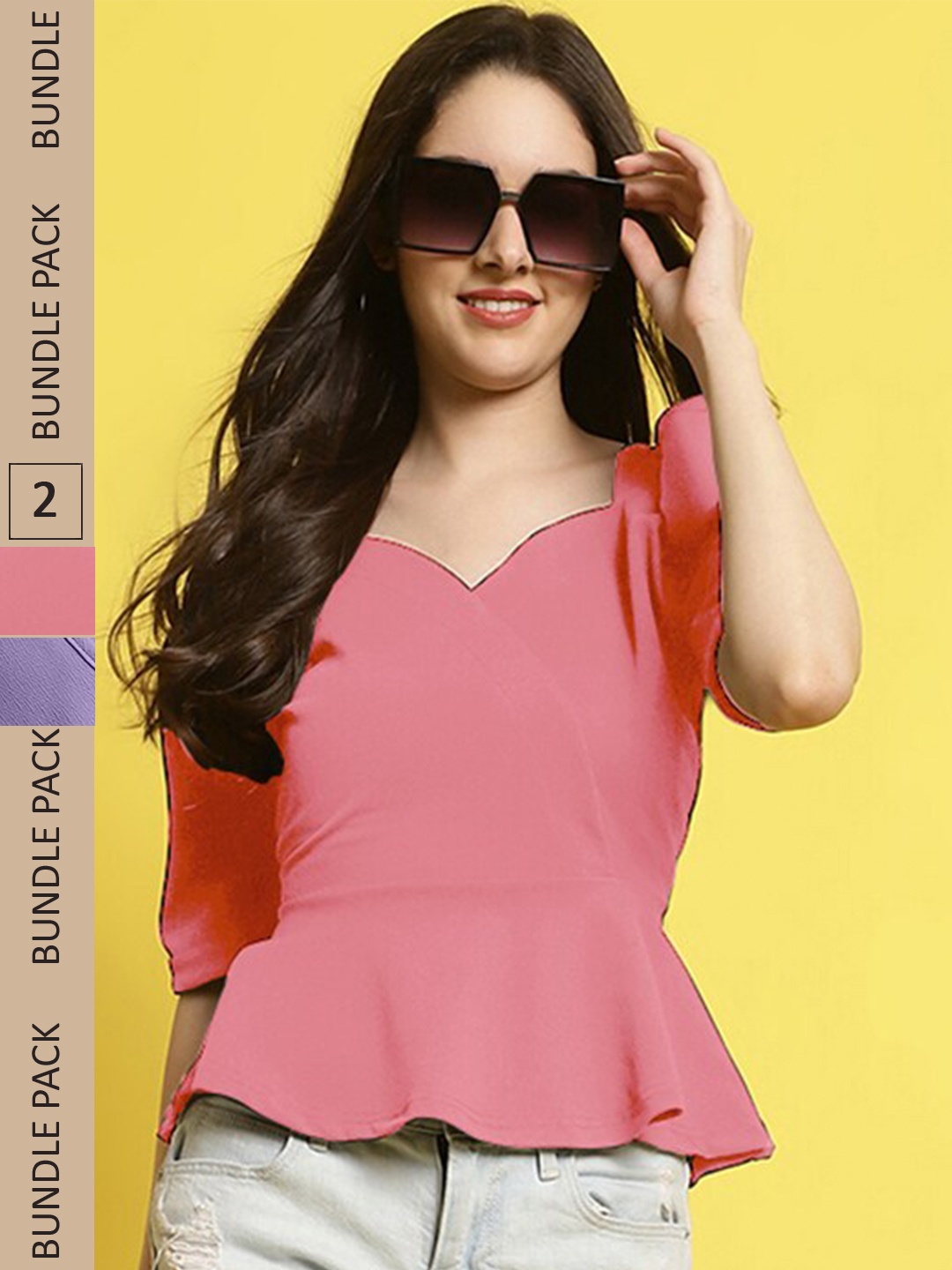 

BAESD Pack Of 2 Puff Sleeves Peplum Tops, Pink