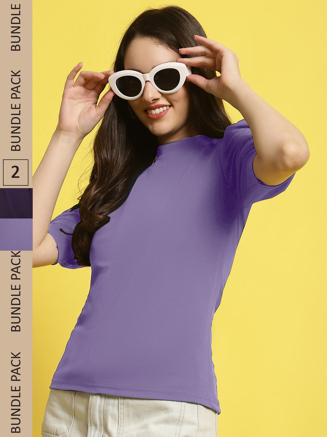 

BAESD Pack Of 2 High Neck Regular Top, Purple