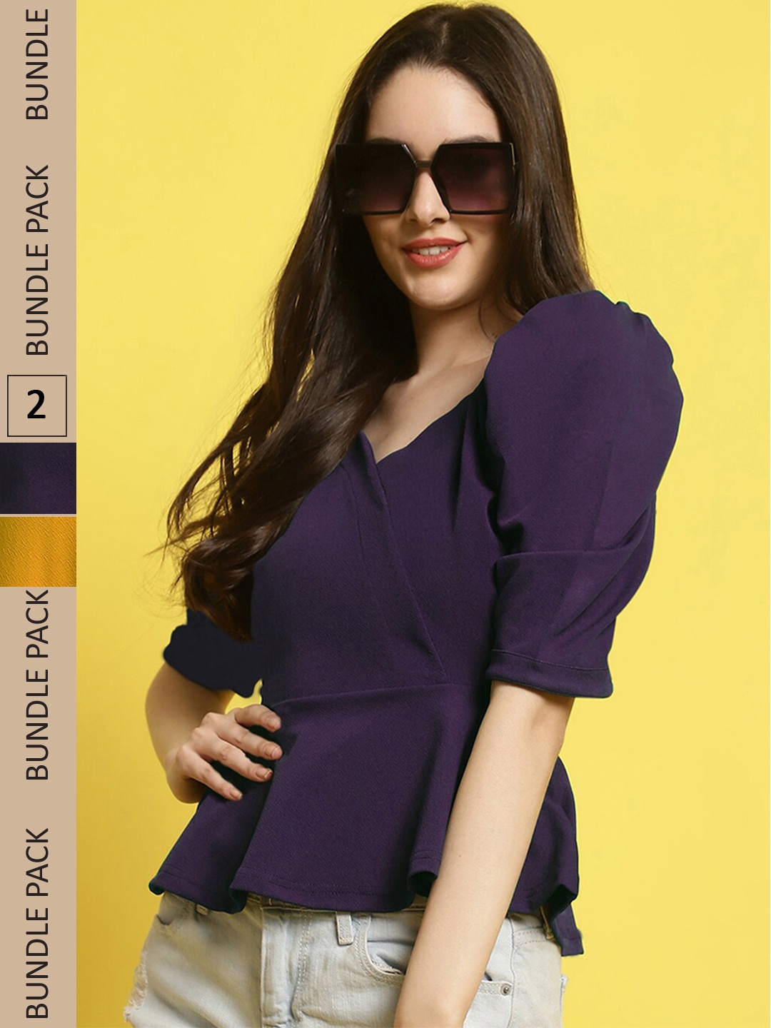 

BAESD Pack of 2 Peplum Top, Purple