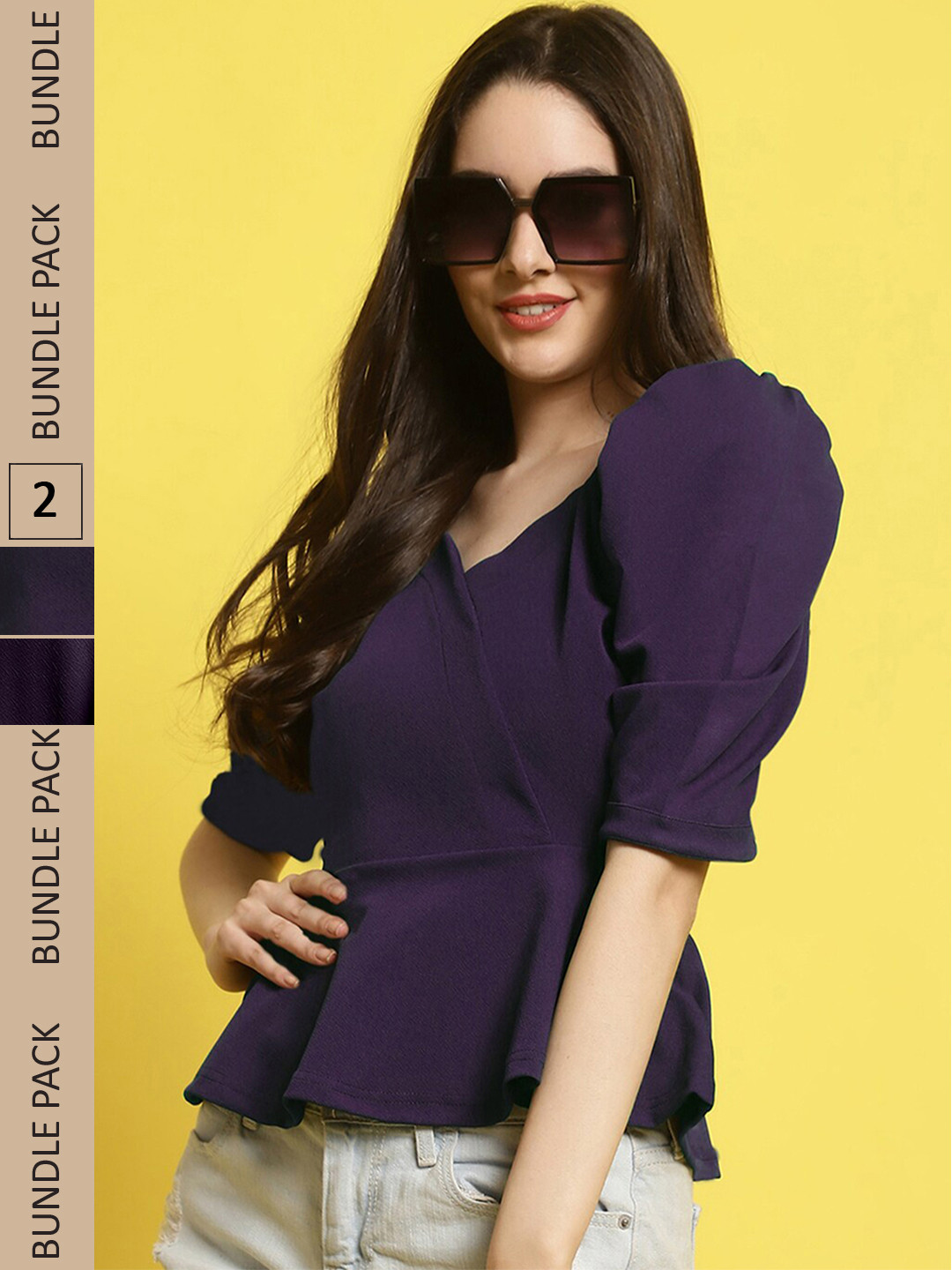 

BAESD Pack Of 2 Puff Sleeves Tops, Purple