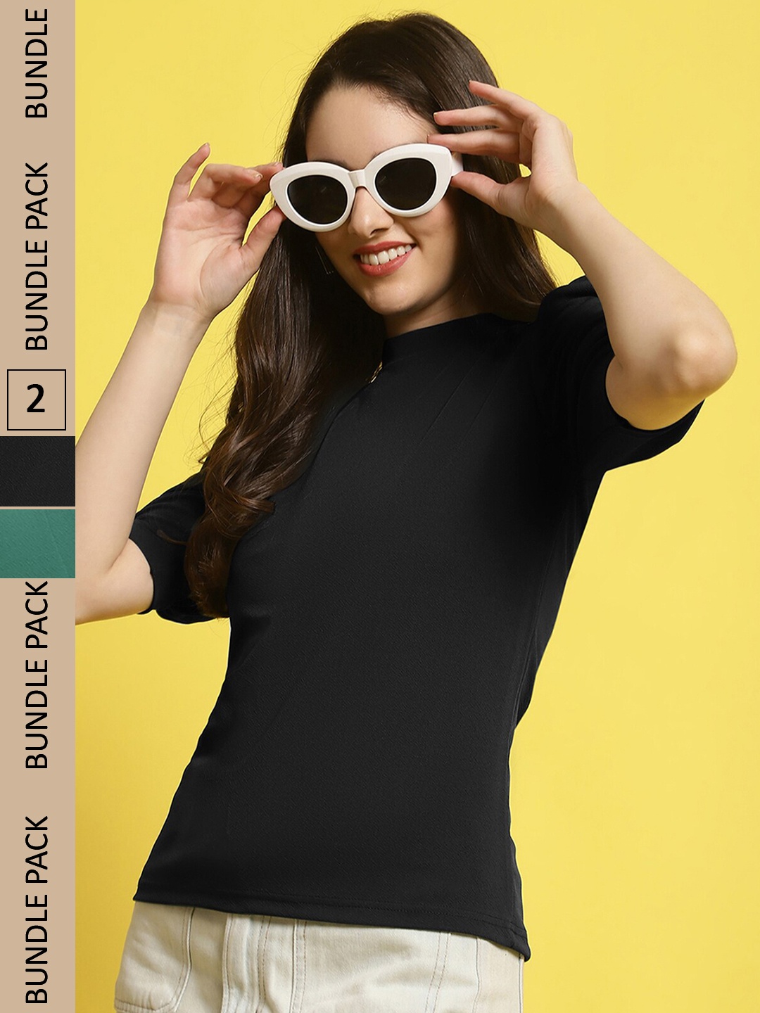 

BAESD Pack Of 2 Puff Sleeve Top, Black