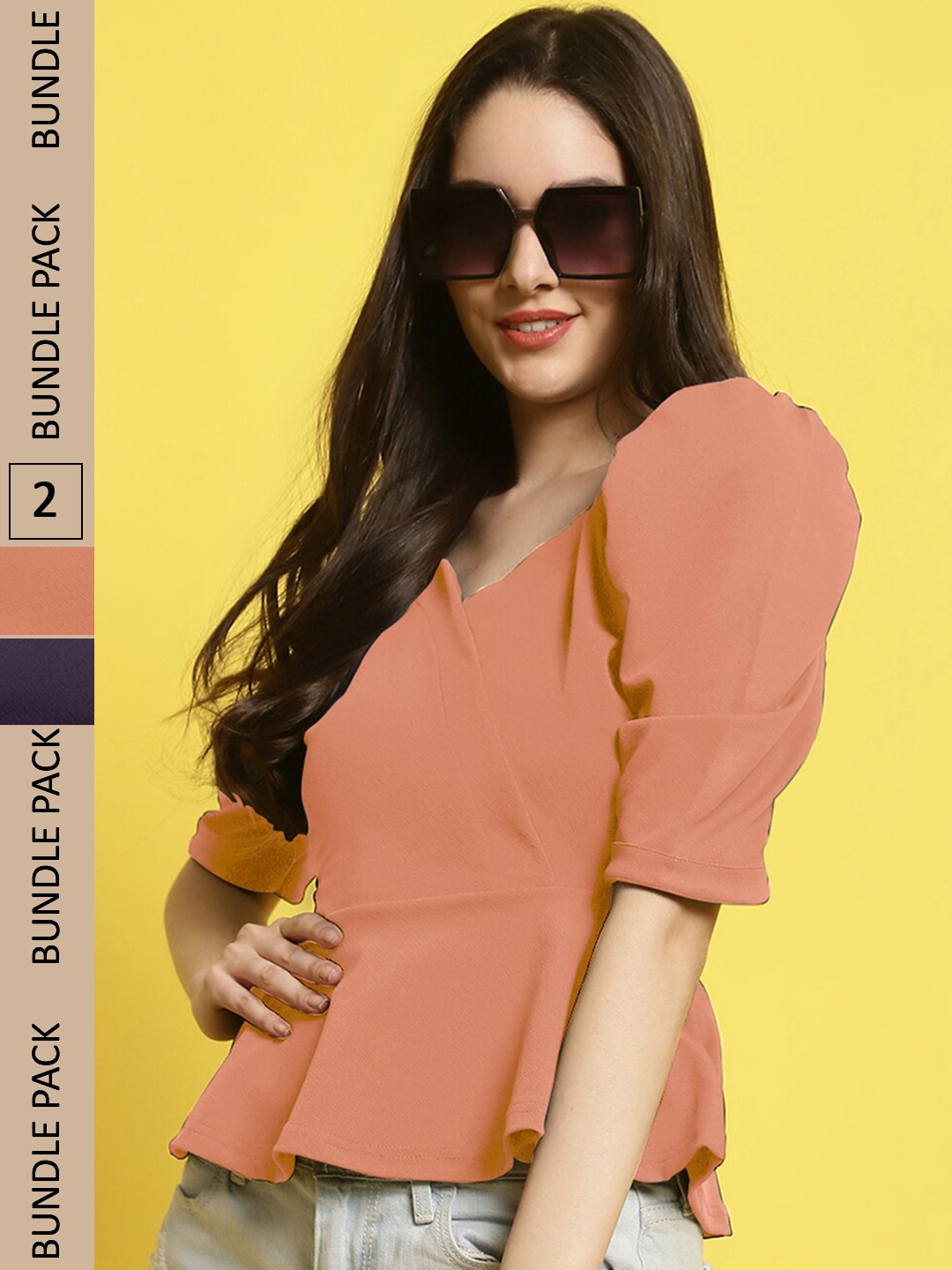 

BAESD Pack of 2 Puff Sleeves Tops, Peach