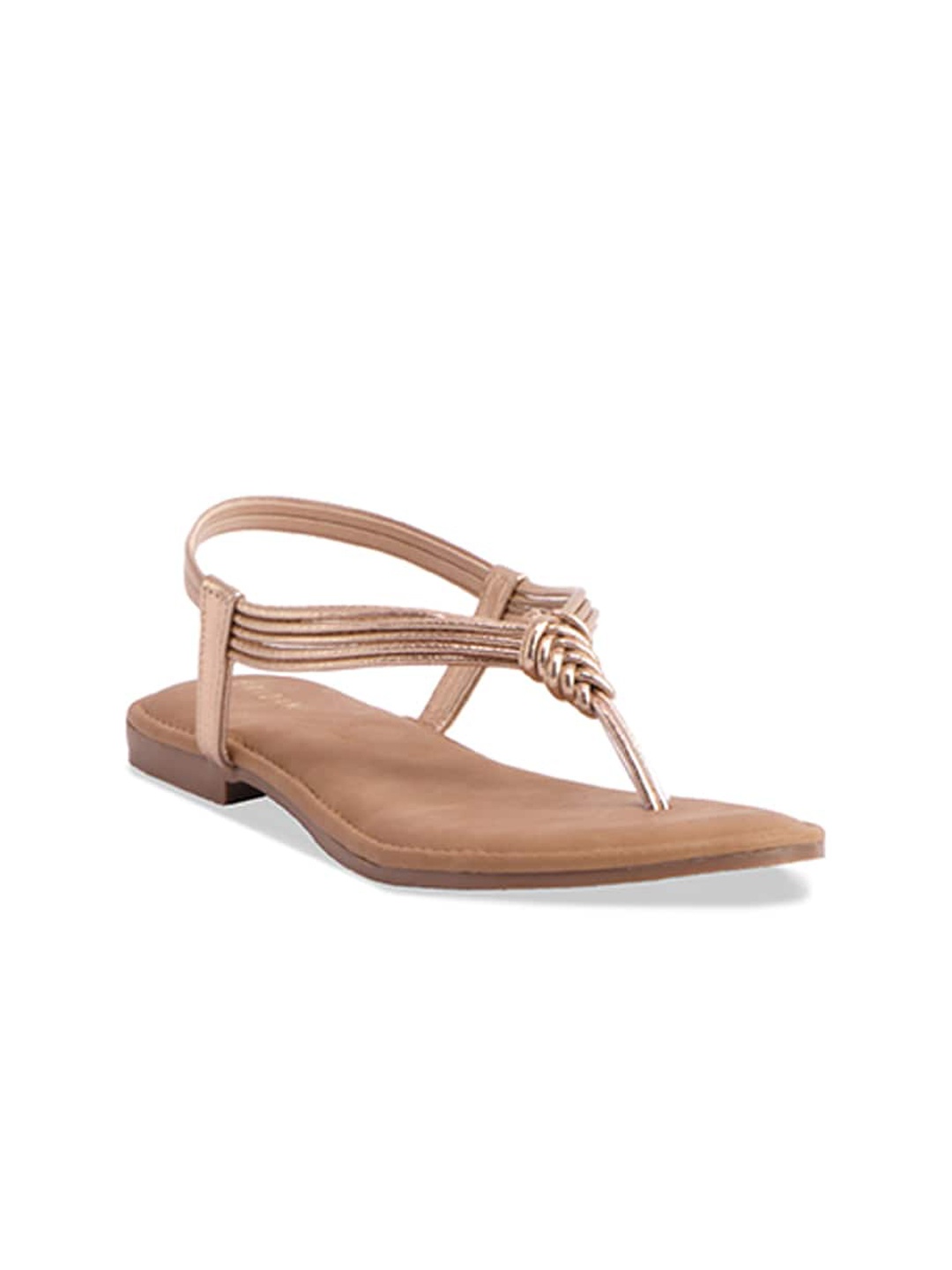 

ERIDANI Textured Open Toe Flats With Backstrap, Rose gold