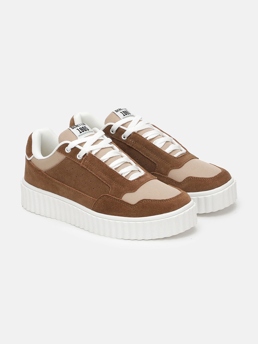 

United Colors of Benetton Men Colourblocked Suede Lightweight Lace-Up Sneakers, Brown