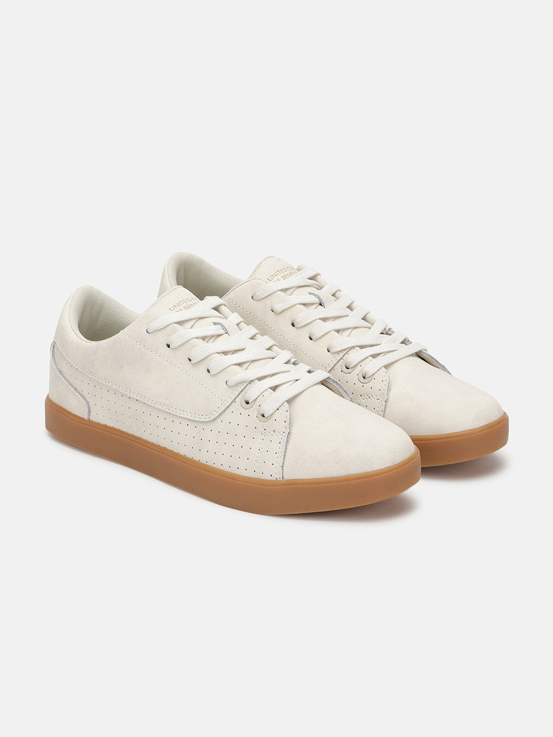 

United Colors of Benetton Men Perforations Leather Lightweight Comfort Insole Sneakers, Beige