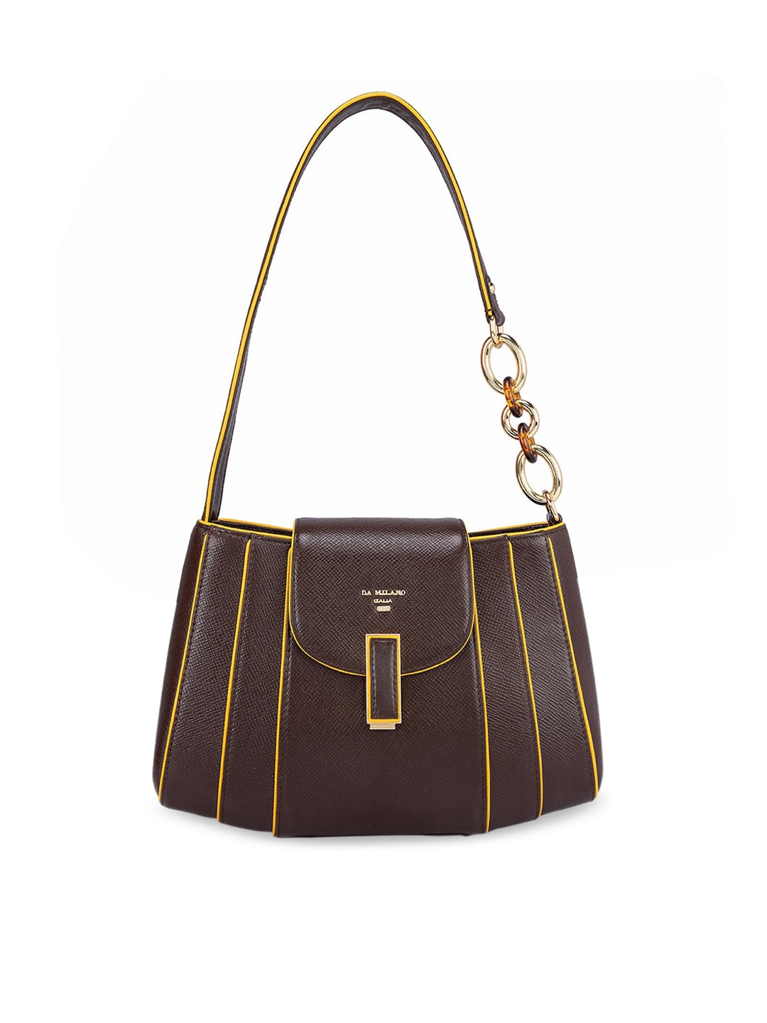 

Da Milano Leather Textured Structured Shoulder Bag, Brown