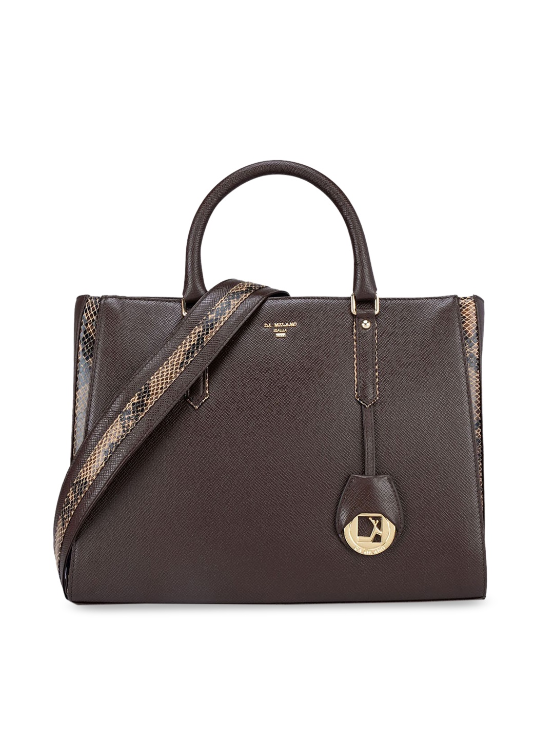 

Da Milano Leather Textured Oversized Structured Handheld Bag, Brown