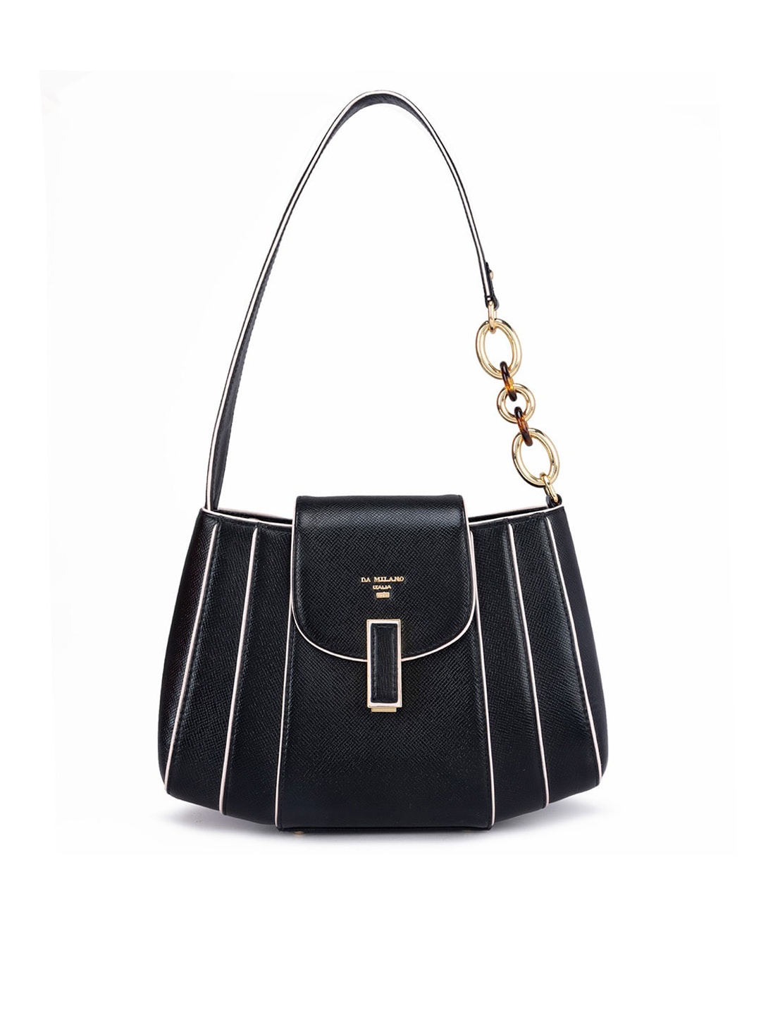 

Da Milano Textured Leather Structured Shoulder Bag With Buckle Detail, Black