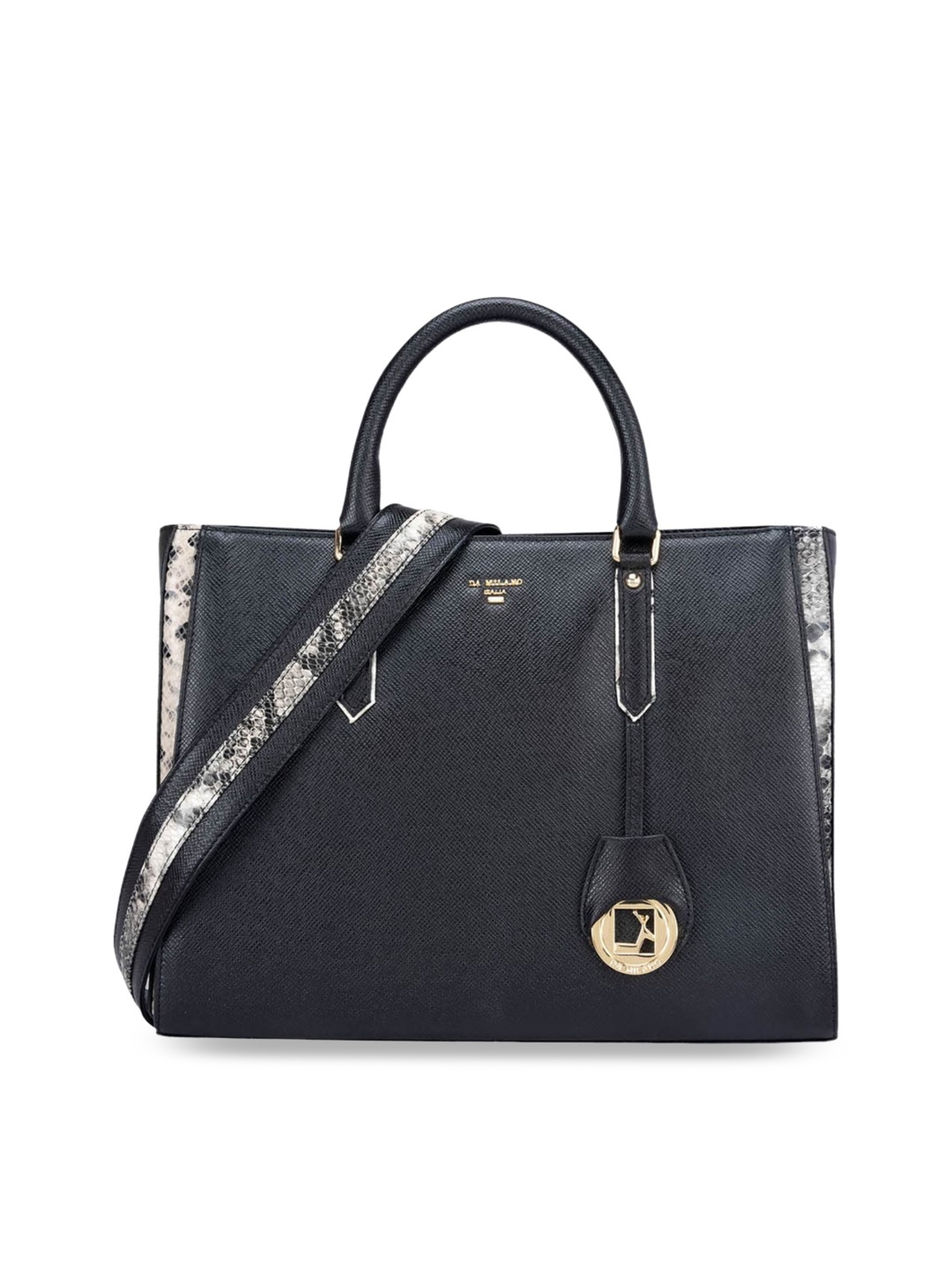 

Da Milano Textured Leather Structured Handheld Bag, Black