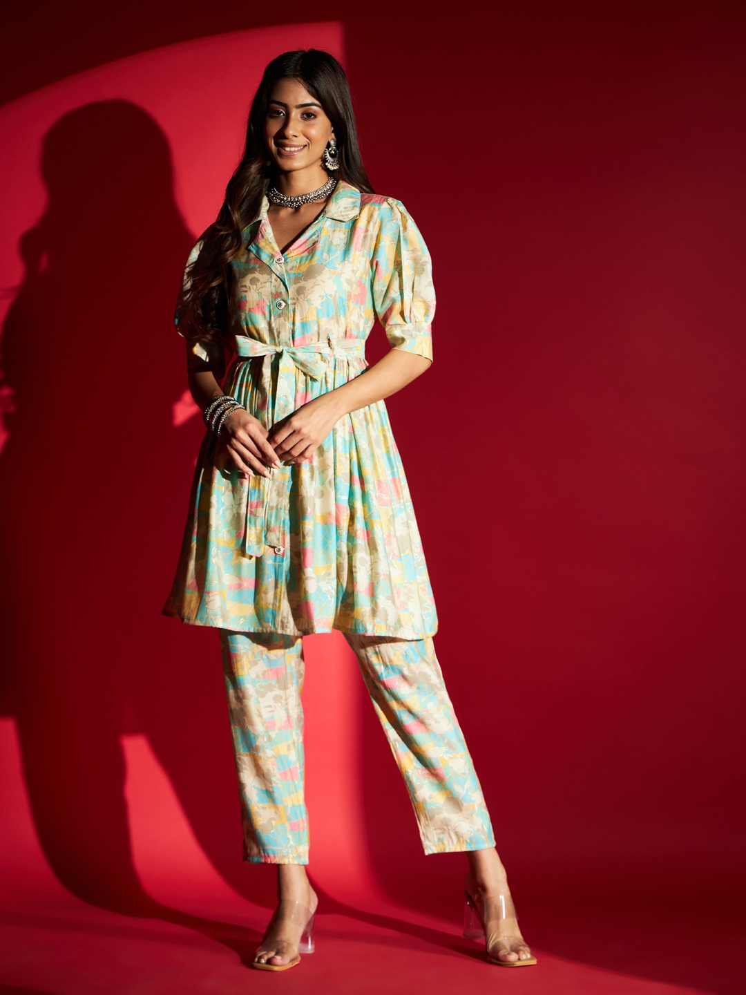 

Navlik Printed Tunic With Trousers, Turquoise blue