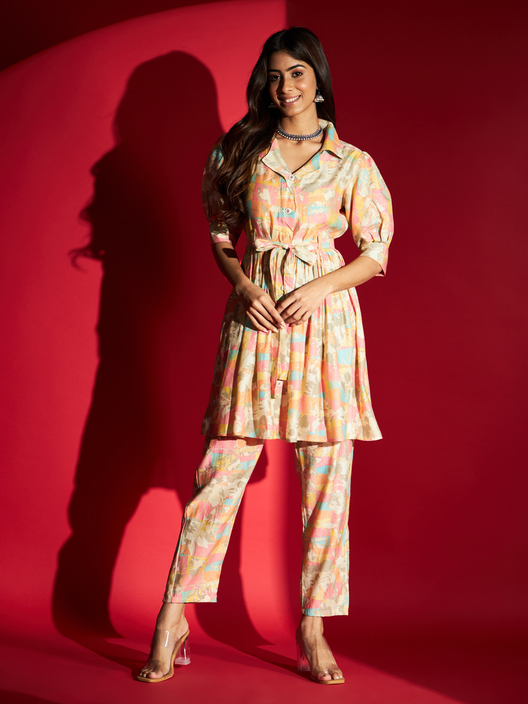 

Navlik Printed Fit & Flare Co-Ords, Pink