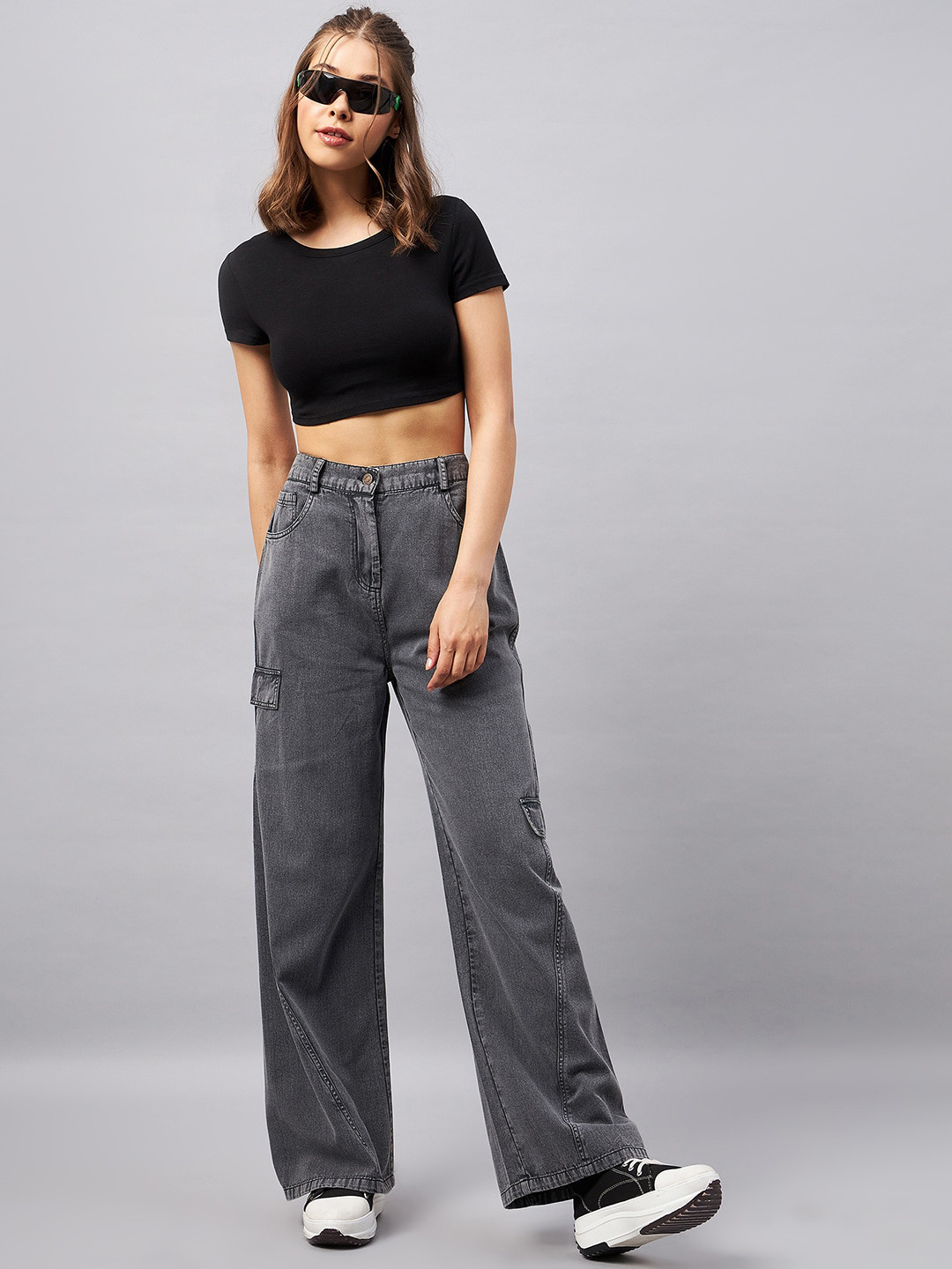 

Chemistry Flared High Rise Mildly Distressed Jeans, Grey
