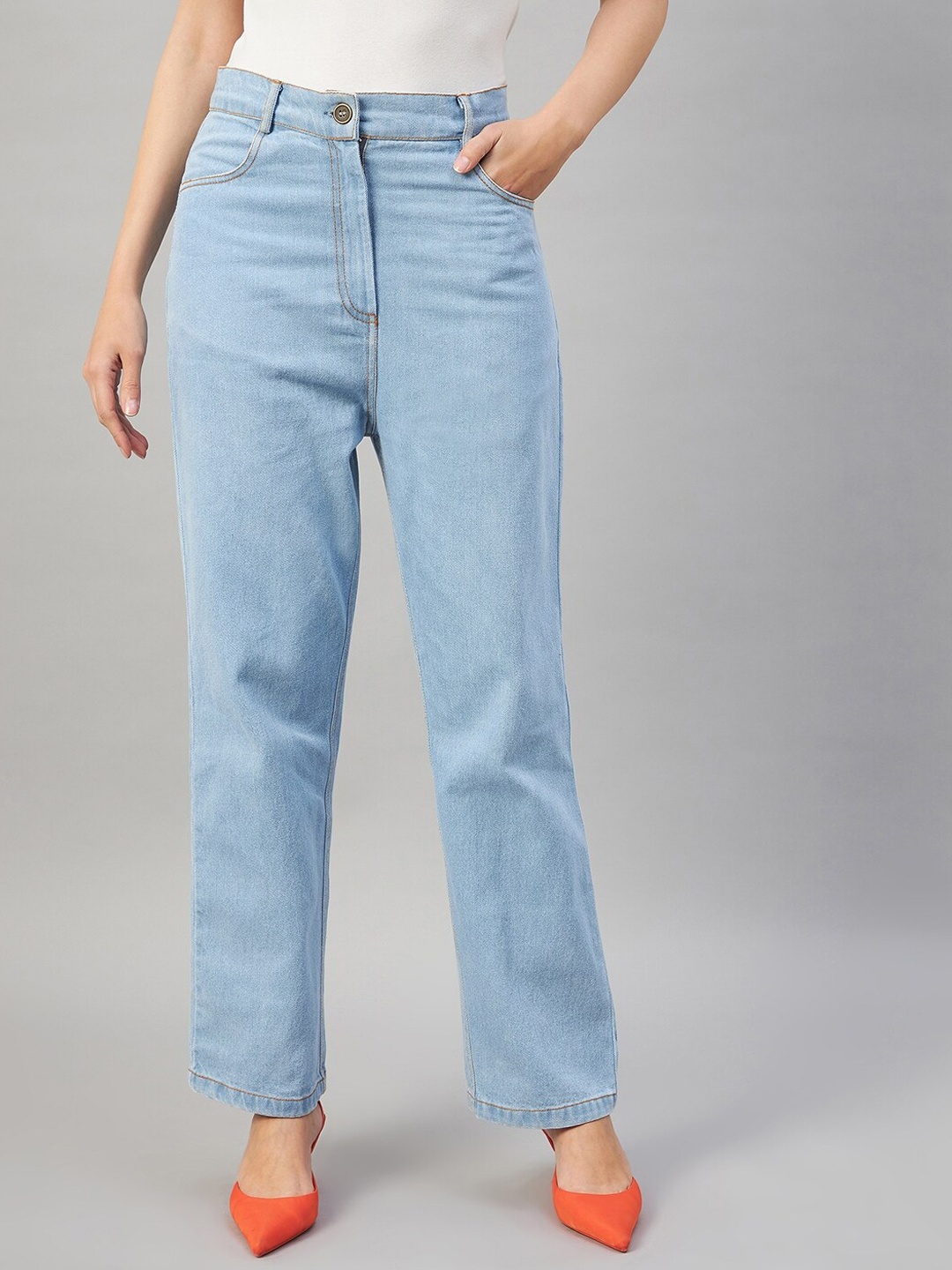

Chemistry Women High-Rise Clean Look Pure Cotton Jeans, Blue