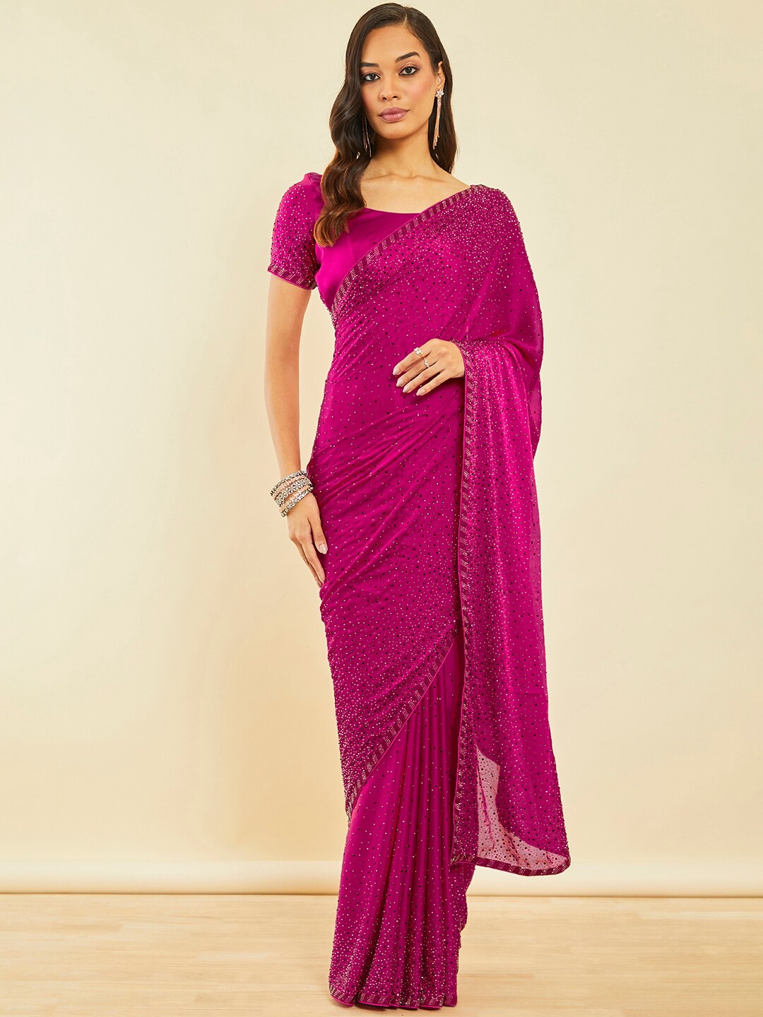 

Soch Embellished Beads and Stones Saree, Pink