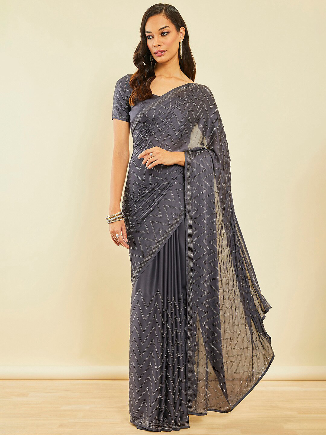 

Soch Grey Embellished Beads and Stones Saree