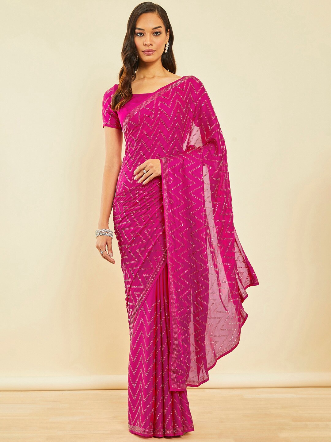 

Soch Pink Embellished Beads and Stones Saree