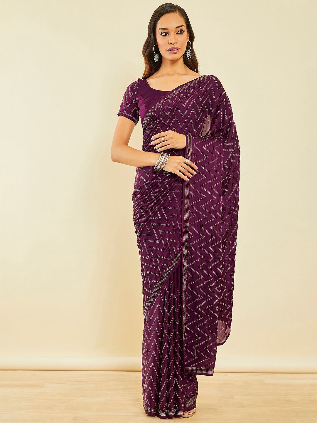 

Soch Magenta Embellished Beads and Stones Saree