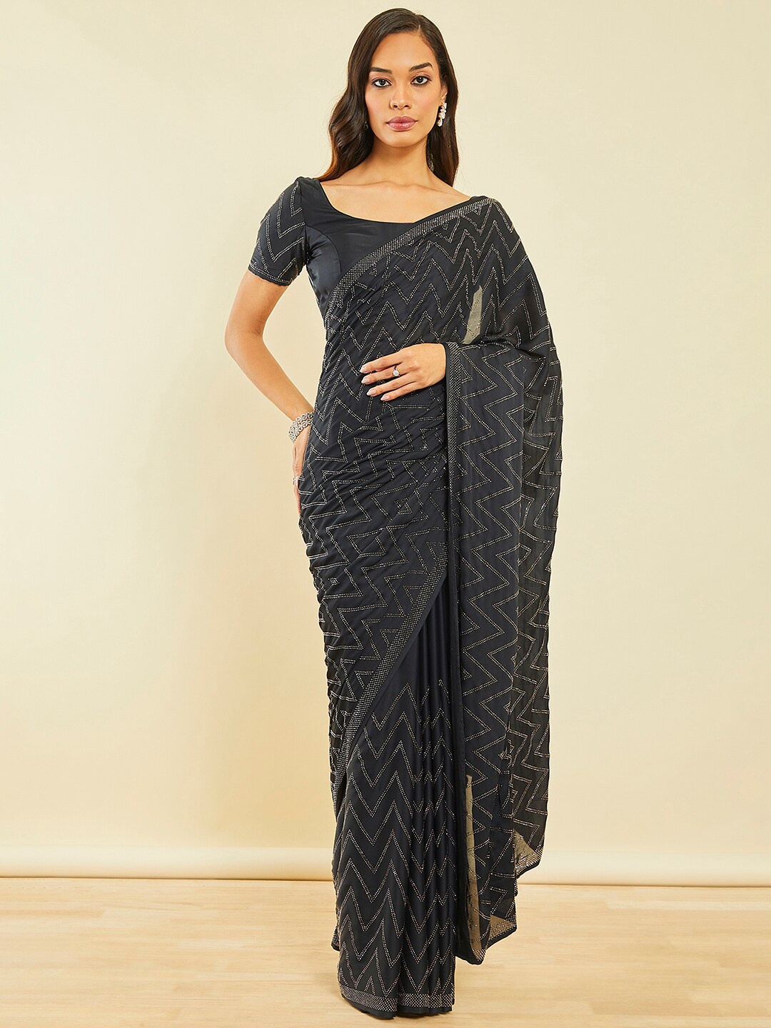 

Soch Charcoal Embellished Beads and Stones Saree