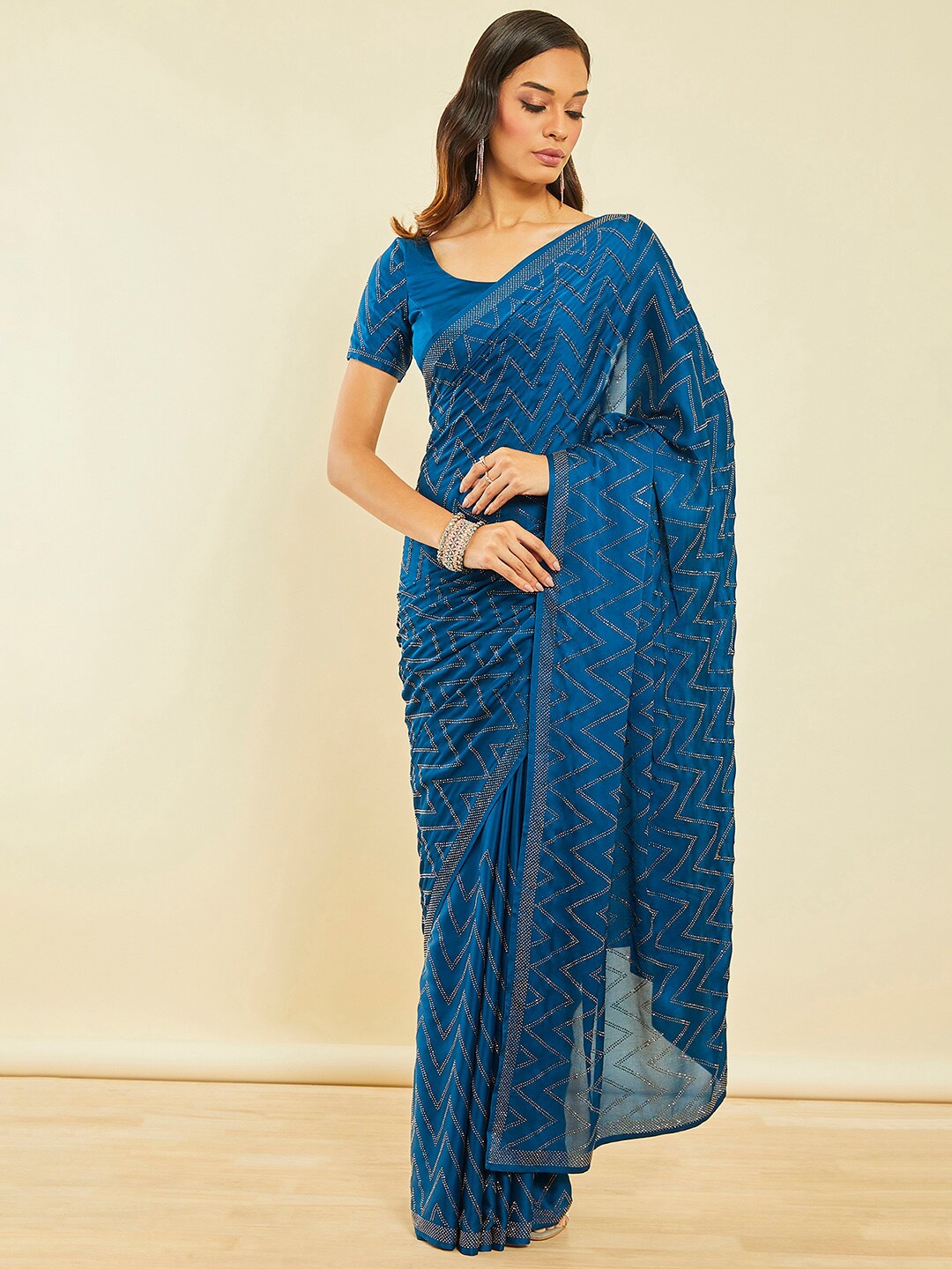 

Soch Blue Embellished Beads and Stones Saree