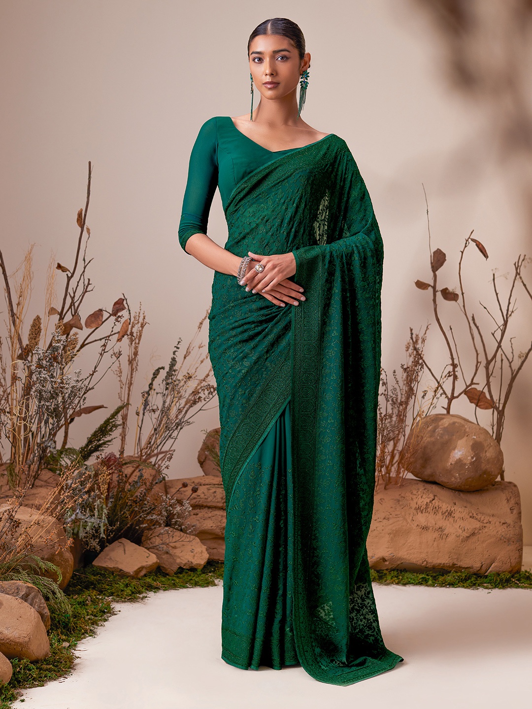 

Soch Green Floral Embroidered Saree