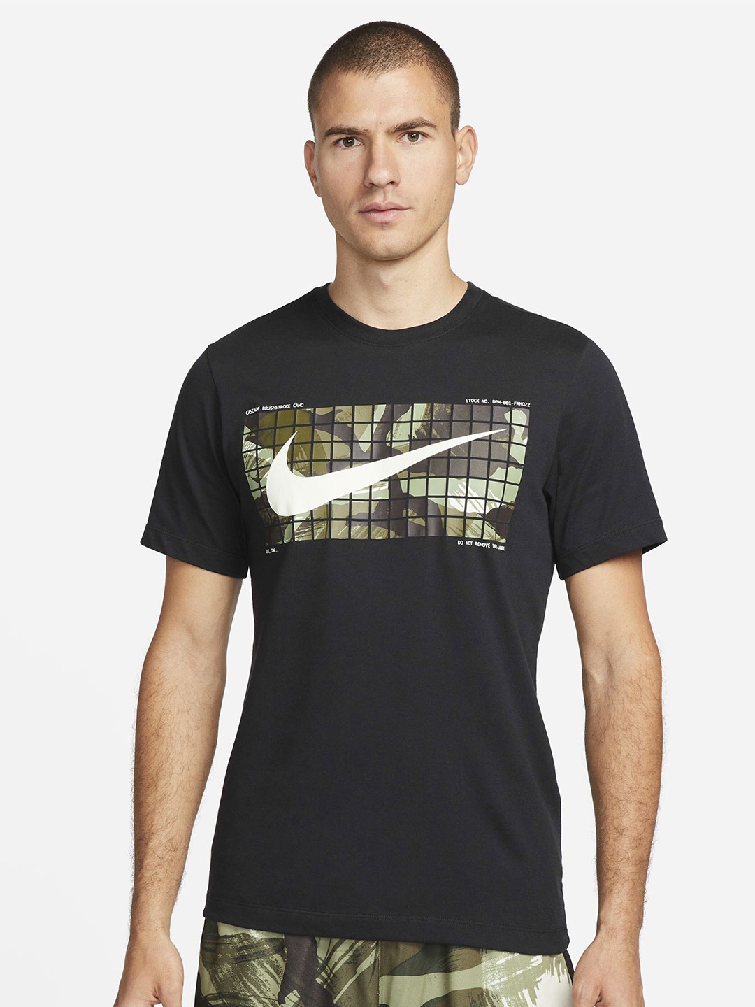 

Nike Dri-FIT Camo Fitness Brand Logo Printed Sports T-Shirt, Black